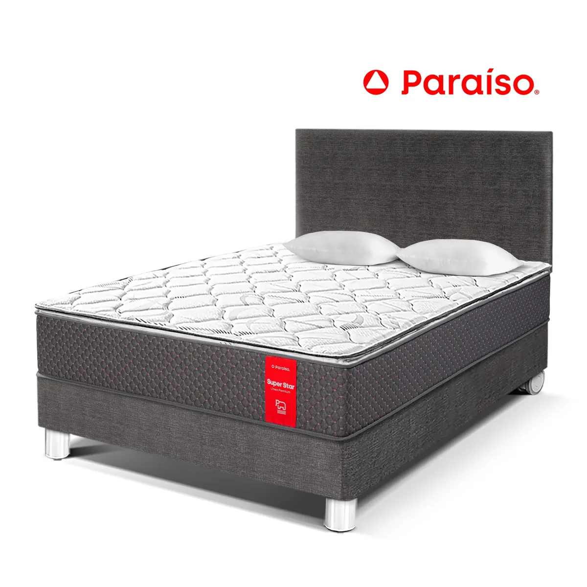 PARAISO - Dormitorio Super Star 2 Plazas + 2 Almohadas + Protector
