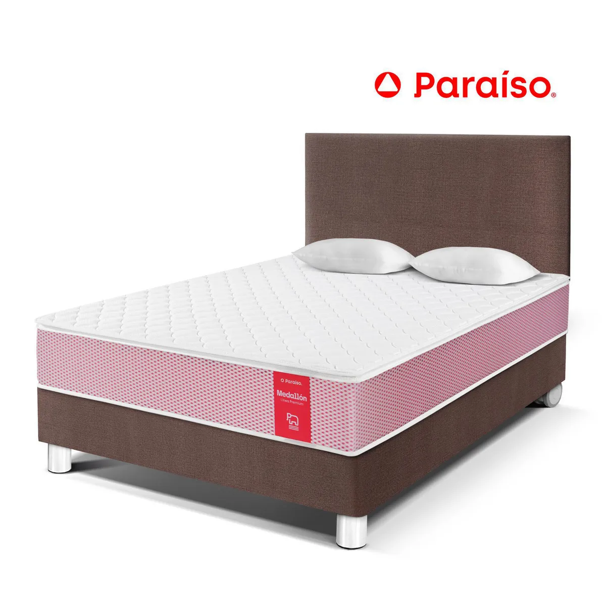 PARAISO - Dormitorio Medallón Ergo 2 Plazas + 2 Almohadas + Protector