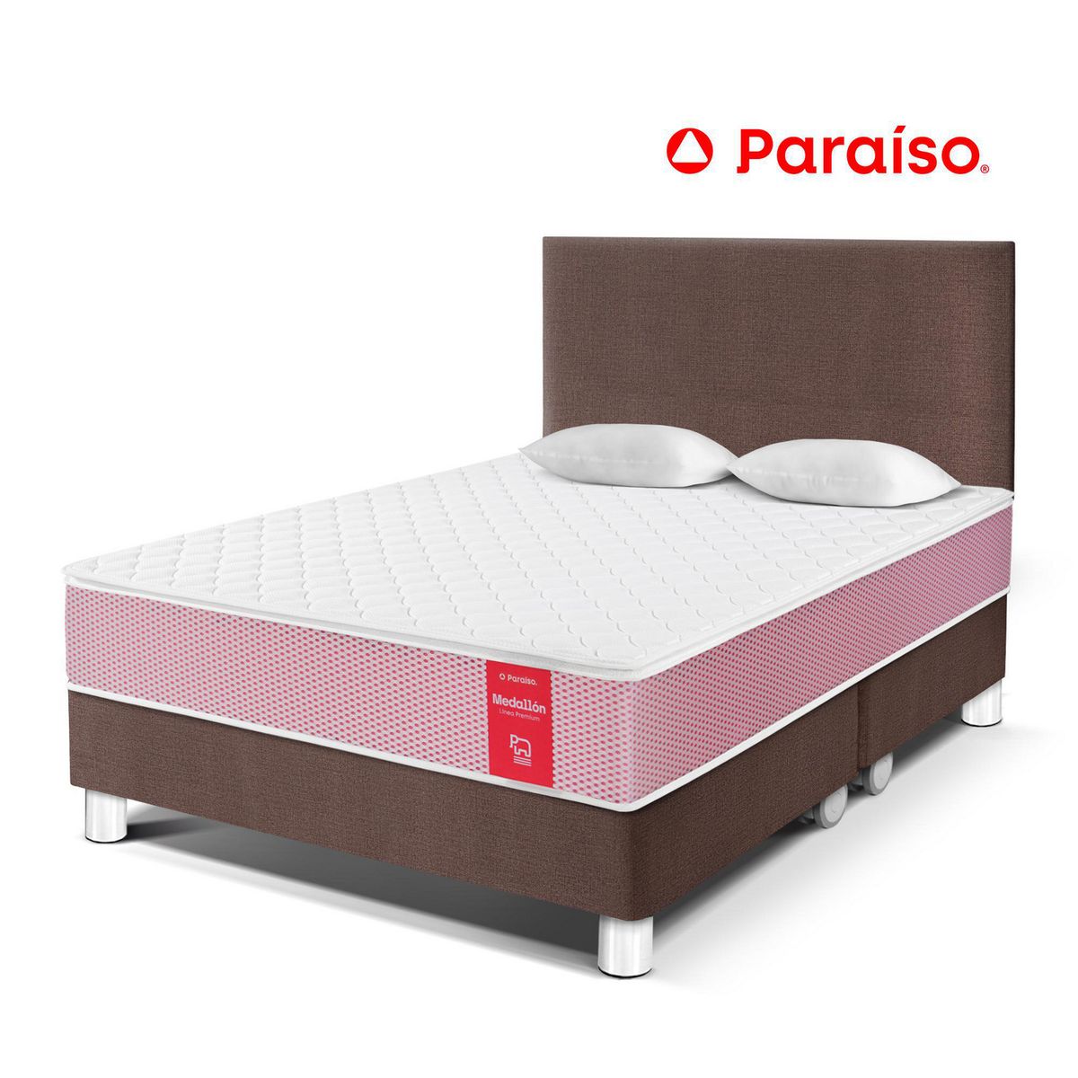 PARAISO - Dormitorio Medallón Ergo Queen + 2 Almohadas + Protector
