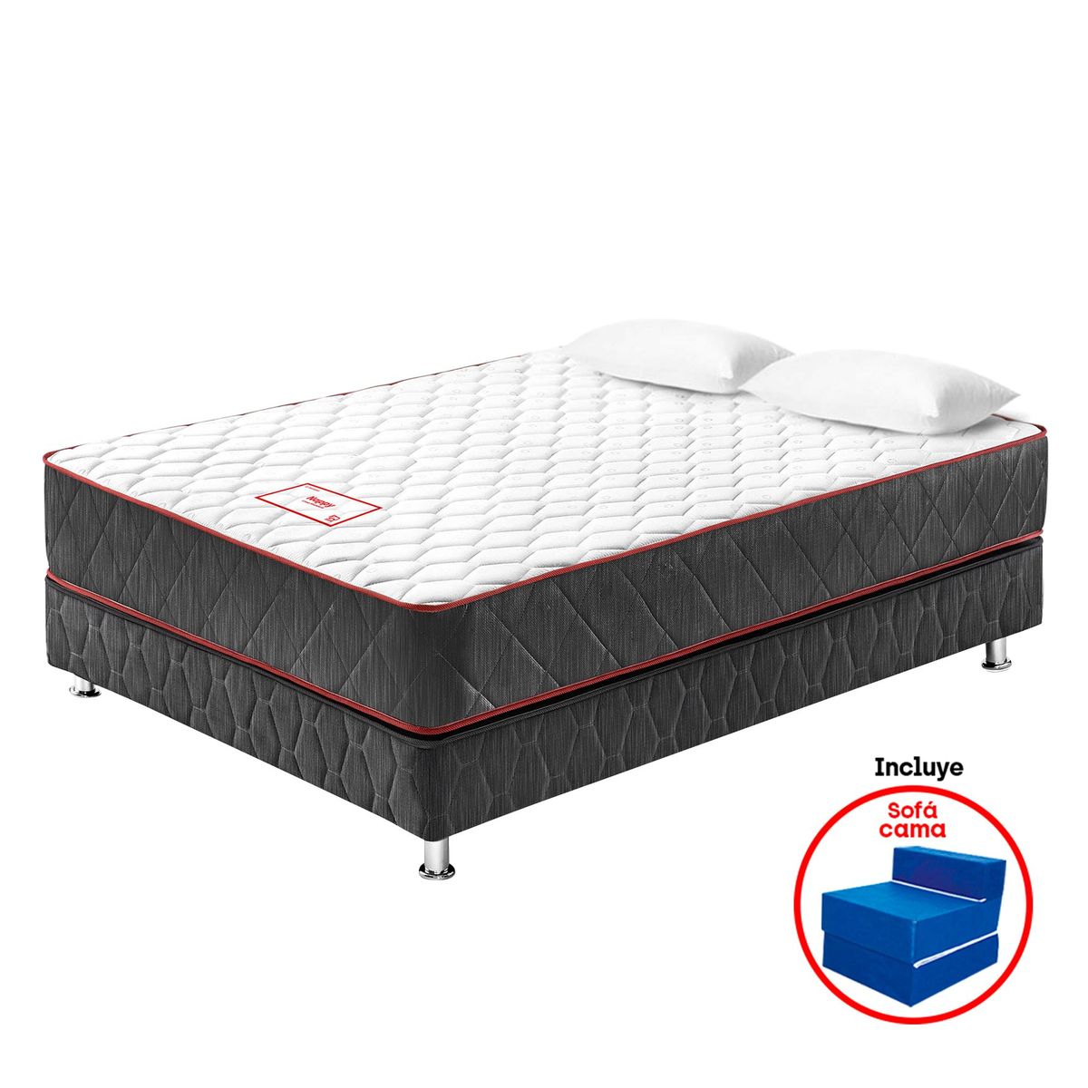 PARAISO - Cama Paraíso Nappy 2 Plazas + Colchón + 2 Almohadas + Protector + Sofá Cama