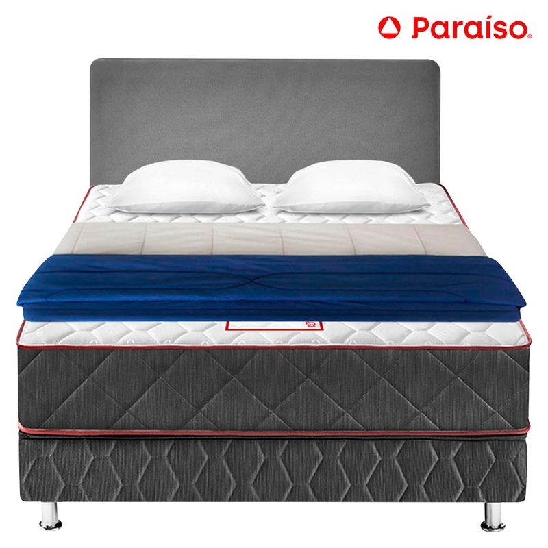 PARAISO - Dormitorio Paraíso Nappy 2 plazas + Colchón + Edredón Azul + 2 Almohadas + Protector