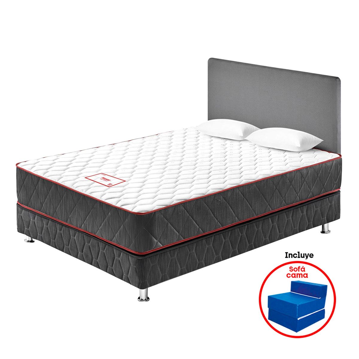 PARAISO - Dormitorio Paraíso Nappy 2 plazas + Colchón + 2 Almohadas + Protector + Sofá Cama