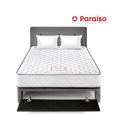 Dormitorio Paraso Mncora 2 Plazas Plomo + Colchn + 2 Almohadas + Protector