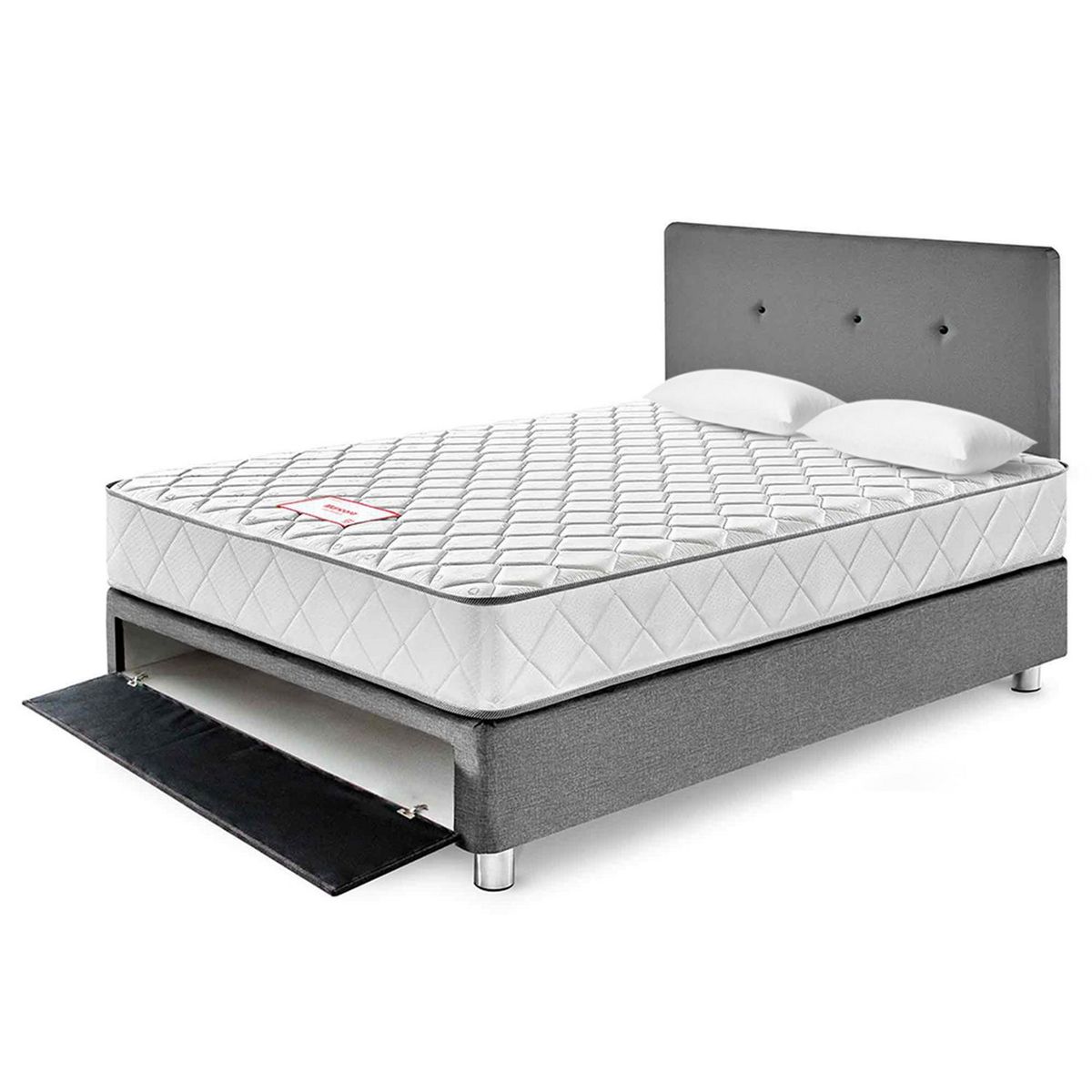 PARAISO - Dormitorio Paraíso Máncora 2 Plazas Plomo + Colchón + 2 Almohadas + Protector