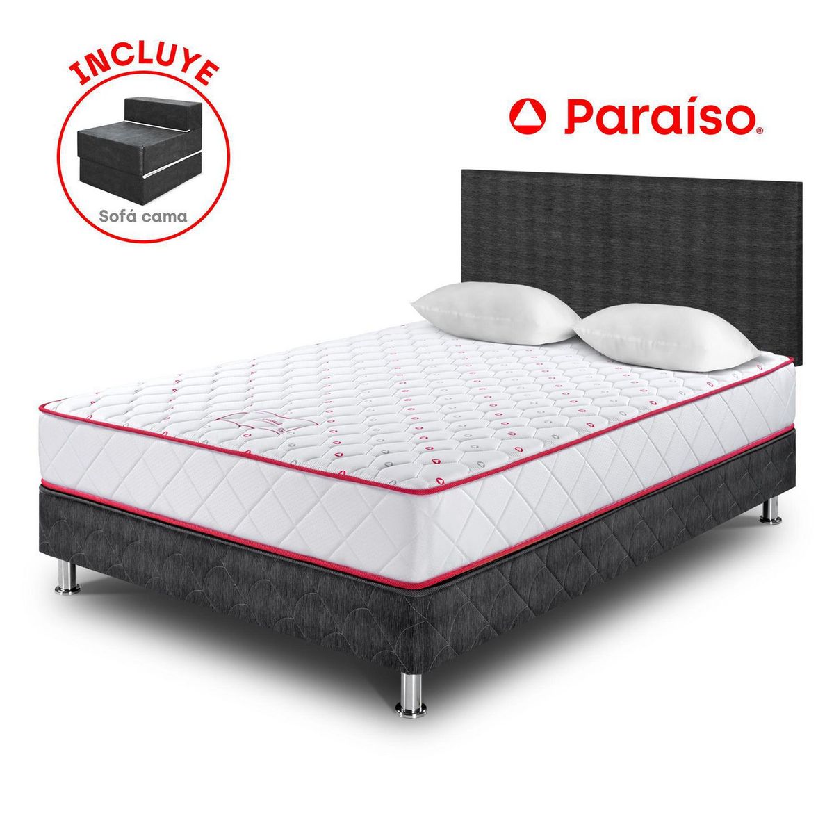 PARAISO - Dormitorio Consul 2 Plazas Plomo + Sofá Cama + 2 Almohada + Protector