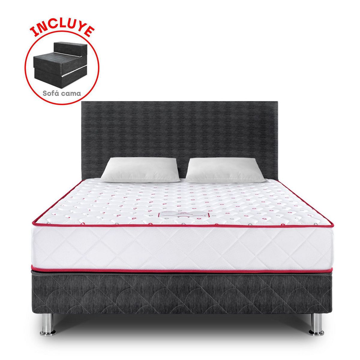 PARAISO - Dormitorio Consul 2 Plazas Plomo + Sofá Cama + 2 Almohada + Protector