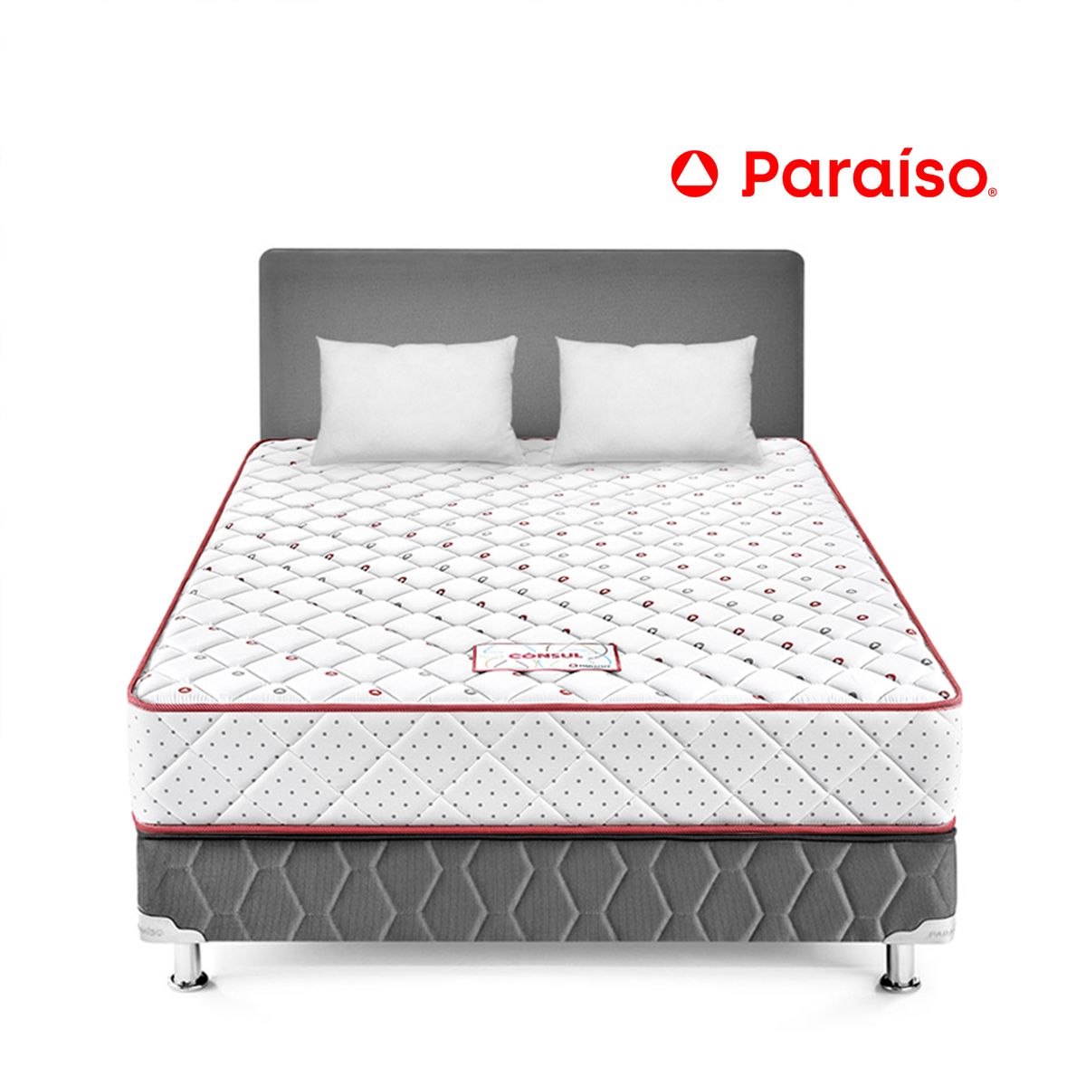PARAISO - Dormitorio Paraíso Consul 2 Plazas Plomo + Colchón + 2 Almohadas + Protector