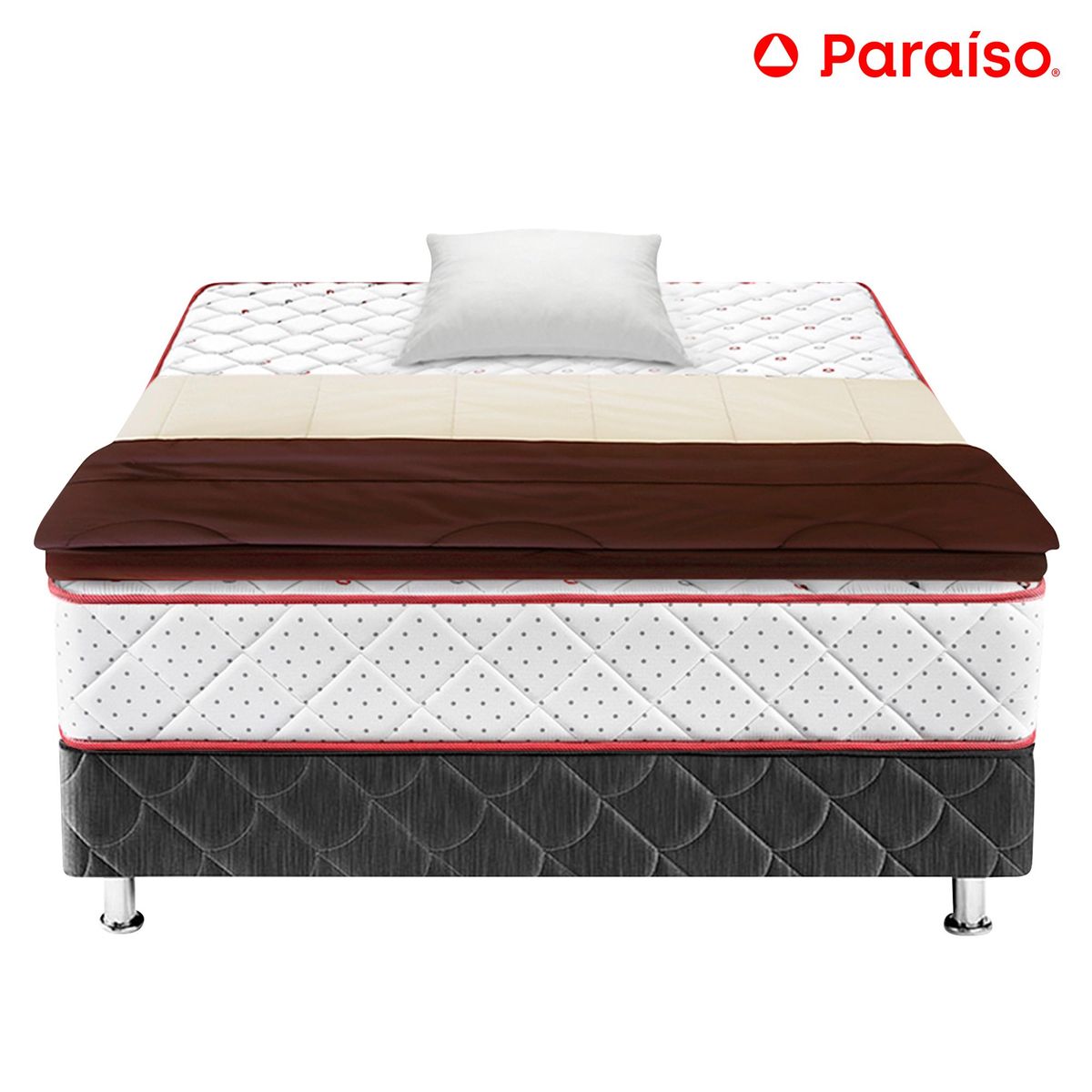 Cama Paraíso Consul 1.5 plazas + Colchón + Edredón Marrón / Beige + Almohada + Protector, marca PARAISO - Foto Principal
