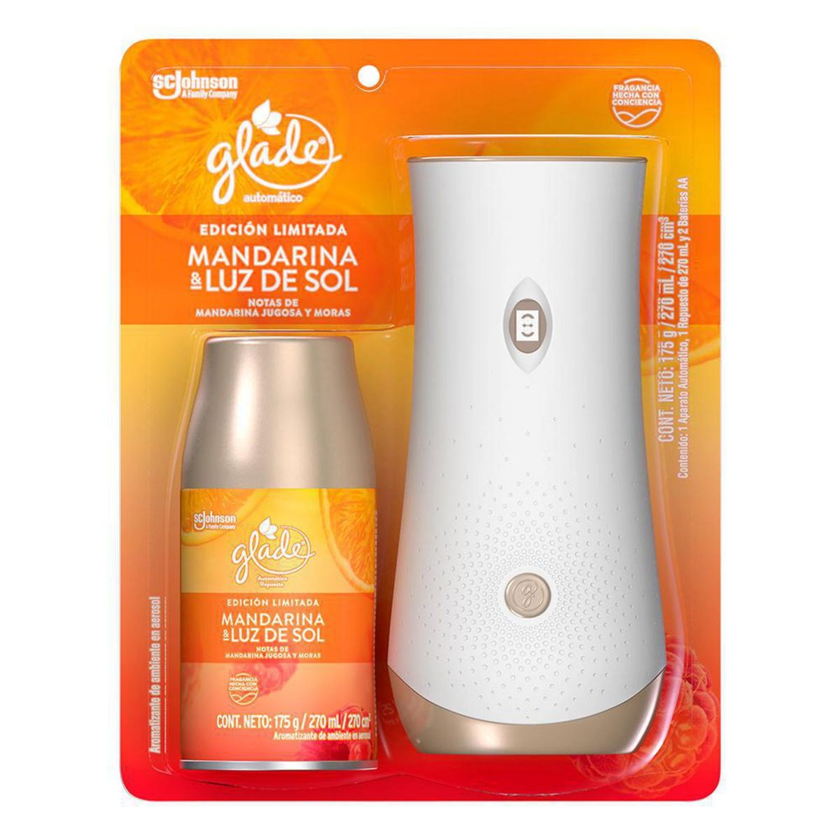GLADE - Aromatizante en Aerosol Automático + Repuesto Mandarina 270 ml