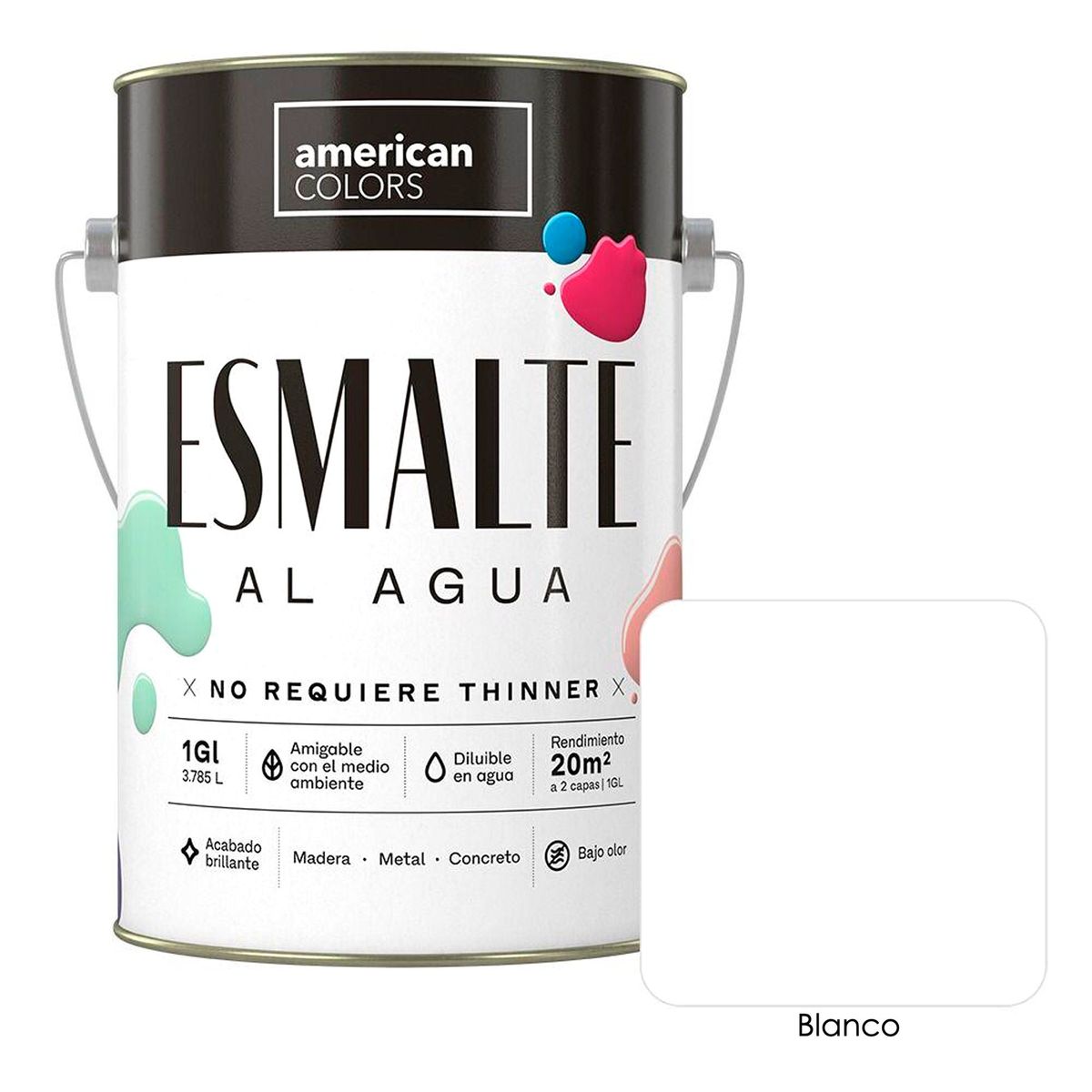 AMERICAN COLORS - Pintura Esmalte al Agua Blanco 1GL