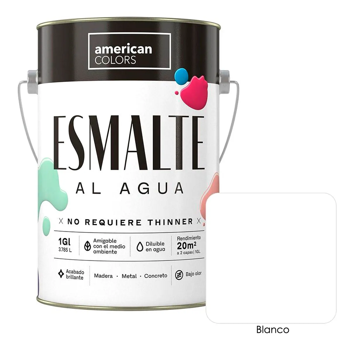 AMERICAN COLORS - Pintura Esmalte al Agua Blanco 1GL