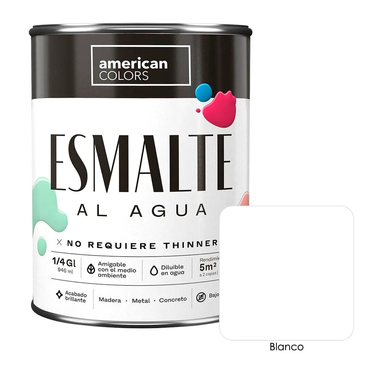 AMERICAN COLORS - Pintura Esmalte al Agua Blanco 1/4GL