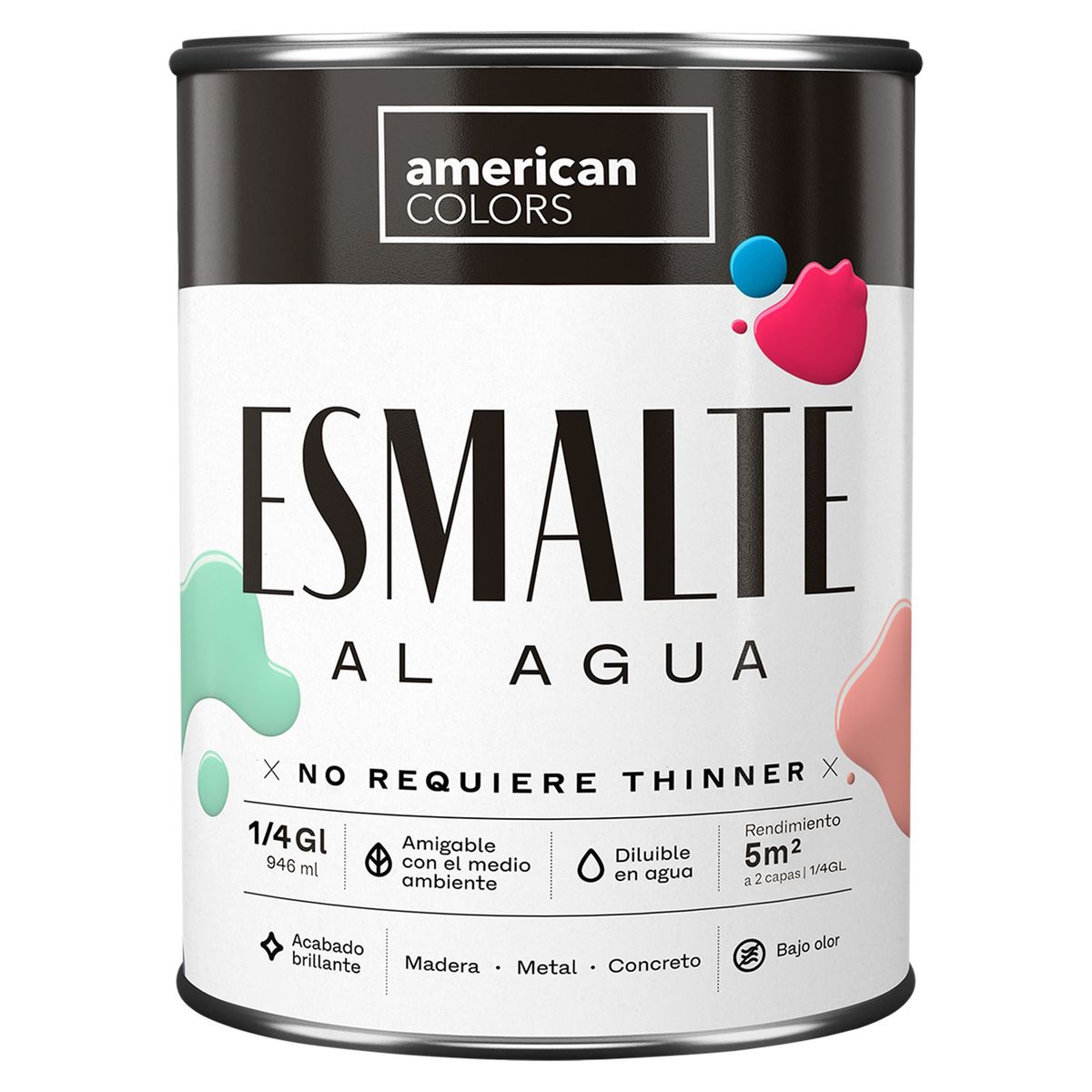 AMERICAN COLORS - Pintura Esmalte al Agua Blanco 1/4GL
