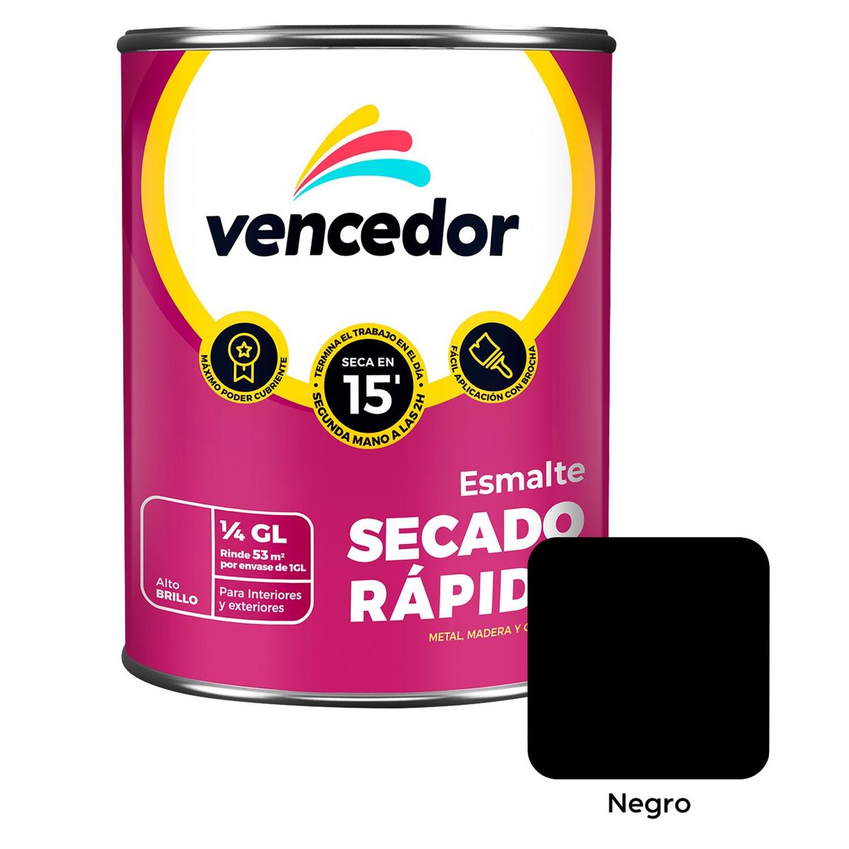 Esmalte Secado Rápido 1/4 GL Negro, marca VENCEDOR - Foto Principal