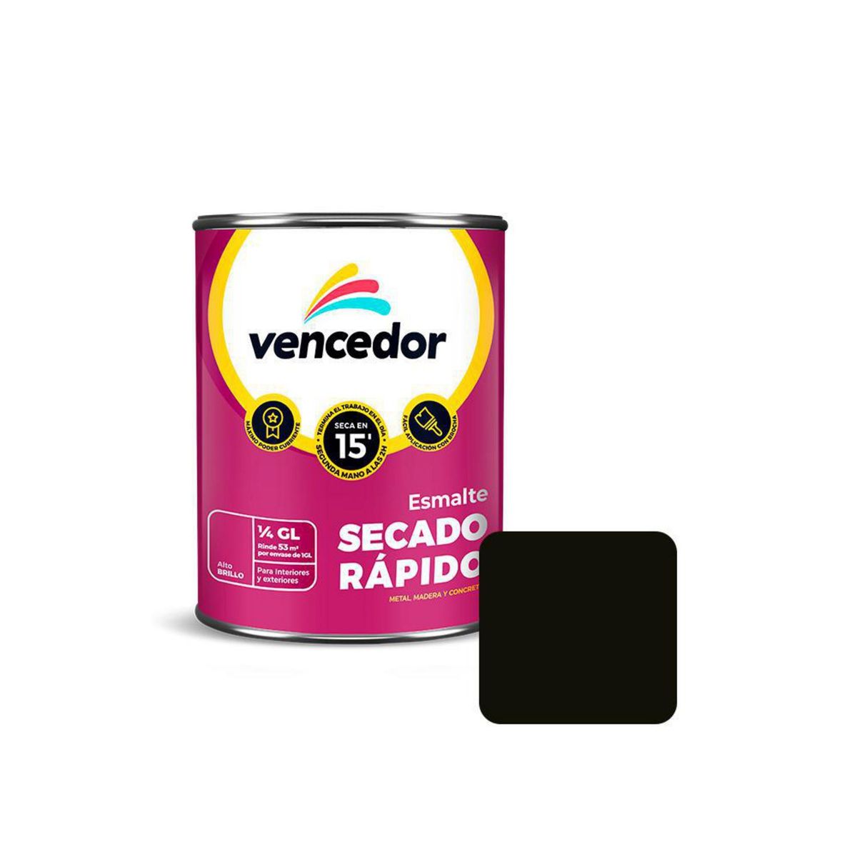 Esmalte Secado Rápido 1/4 GL Negro, marca VENCEDOR - Foto 2