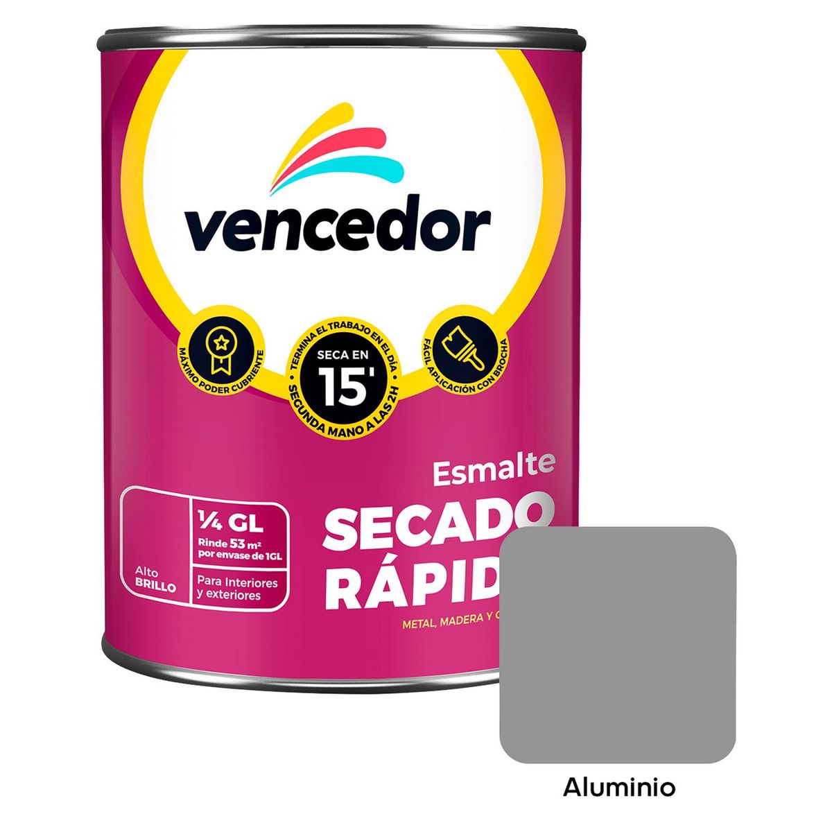 VENCEDOR - Pintura Esmalte Secado Rápido 1/4 Gl Aluminio