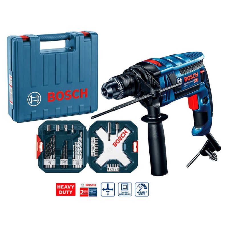 BOSCH - Taladro percutor Bosch GSB 16 RE 850W + Set de Puntas y Brocas Bosch X-Line 34 unidades + maletín de plástico