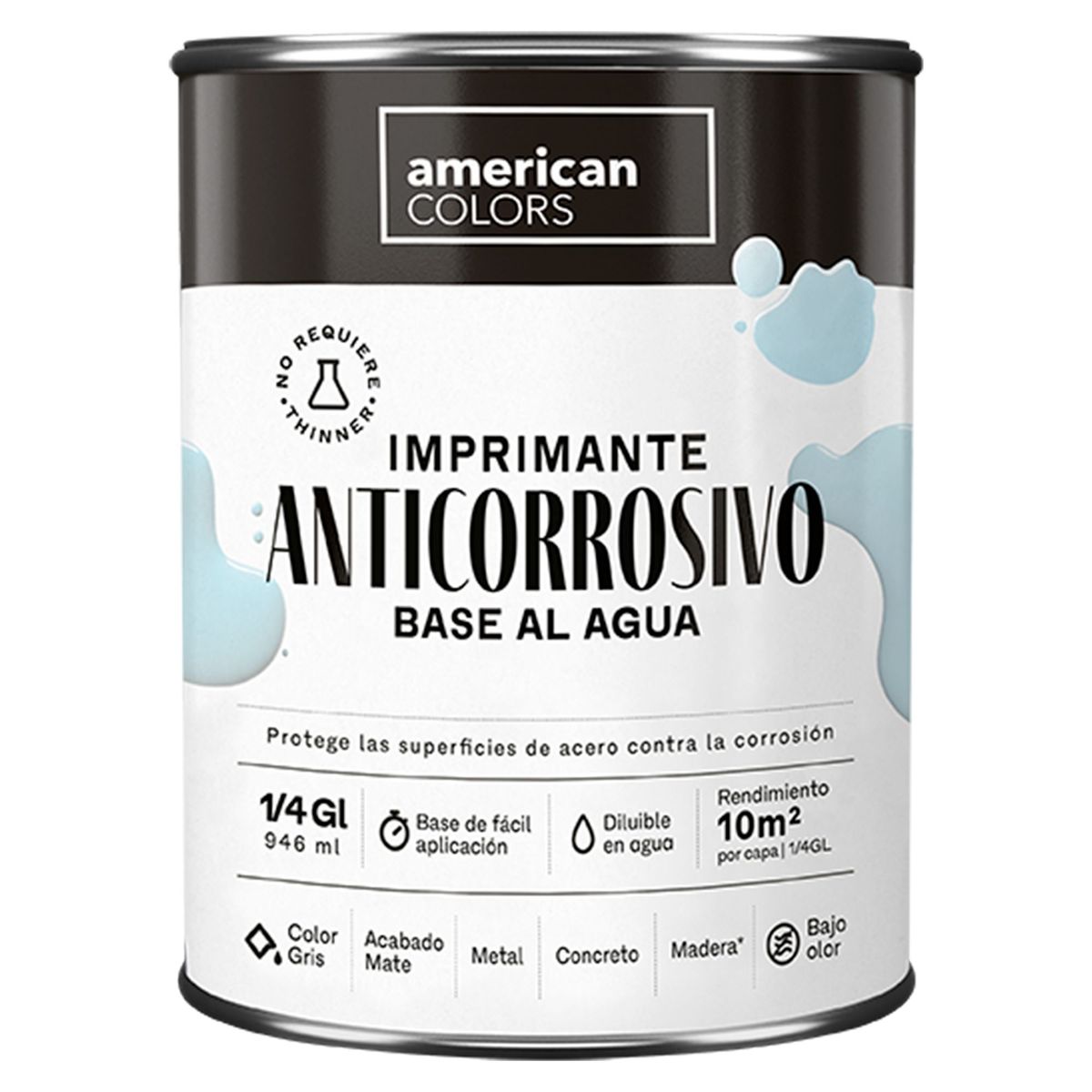 AMERICAN COLORS - Imprimante Anticorrosivo al Agua Gris 1/4GL