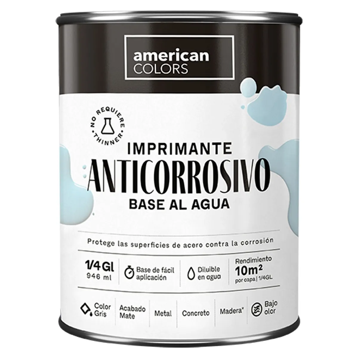 AMERICAN COLORS - Imprimante Anticorrosivo al Agua Gris 1/4GL