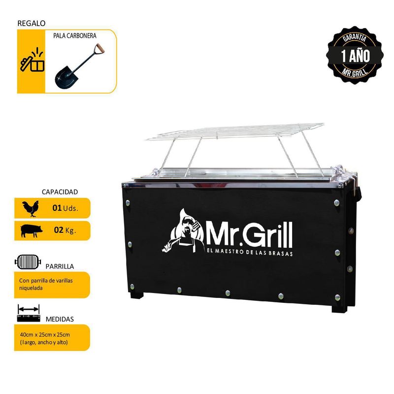 MR GRILL - Caja China Madera Pino/Planchas De Acero Galvanizado Mr Grill 35X23 Cm