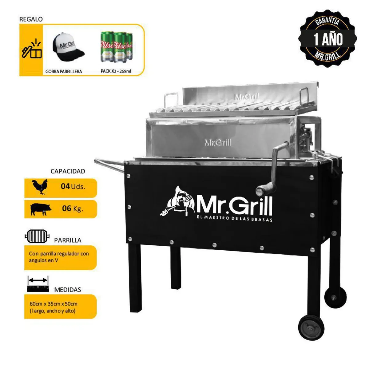 MR GRILL - Caja China Madera Pino/Planchas De Acero Galvanizado Mr Grill 55X33 Cm