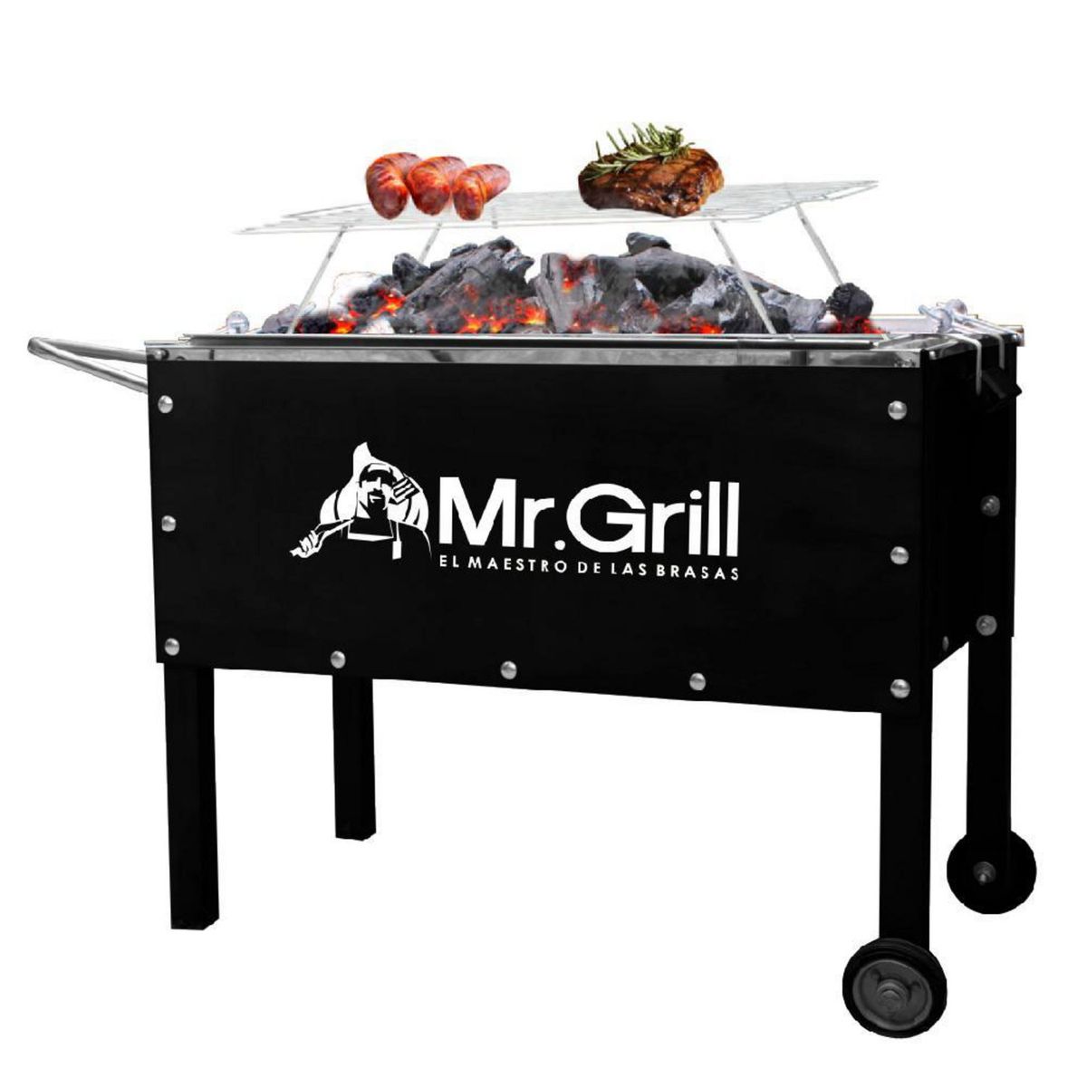 MR GRILL - Caja China Madera Pino/Planchas De Acero Inoxidable Mr Grill 55X33 Cm