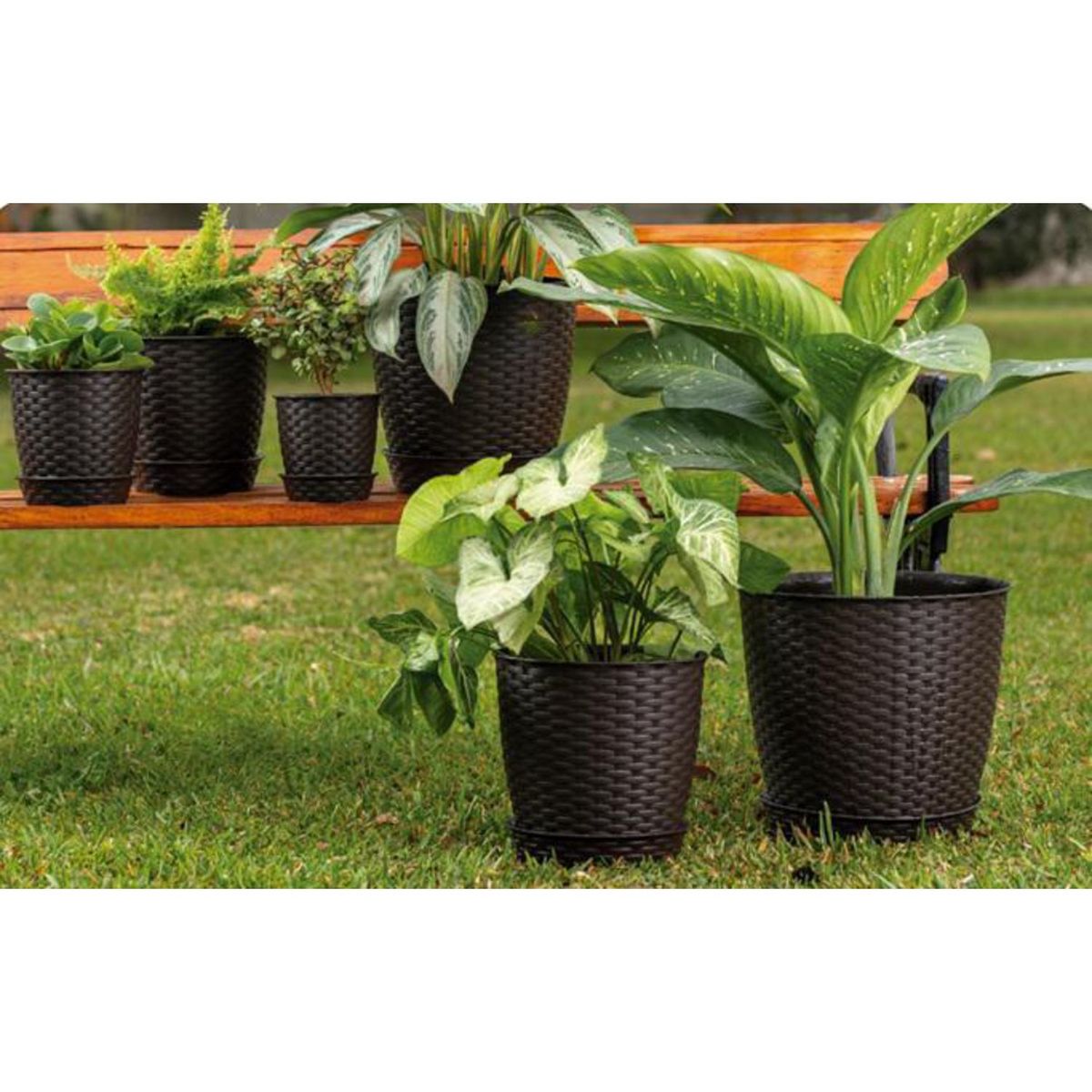 REYPLAST - Maceta Redonda Ratan Marrón 29x27x