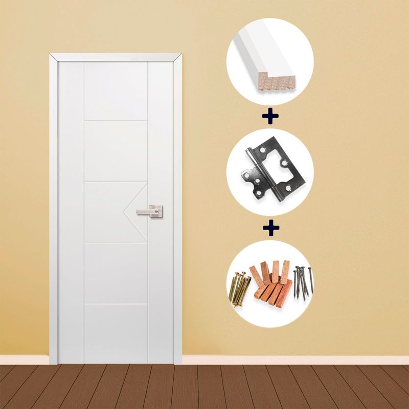 ARES - Puerta Interior Combo (Marco+Bisagras+Kit de Instalación) Sahara  90x207cm Blanco