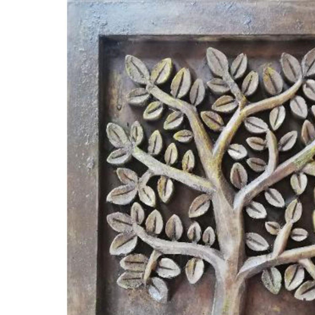 GENERICO - Figura Decorativa Árbol de la Vida Poliresina Verde/Ocre 4x26x20 cm