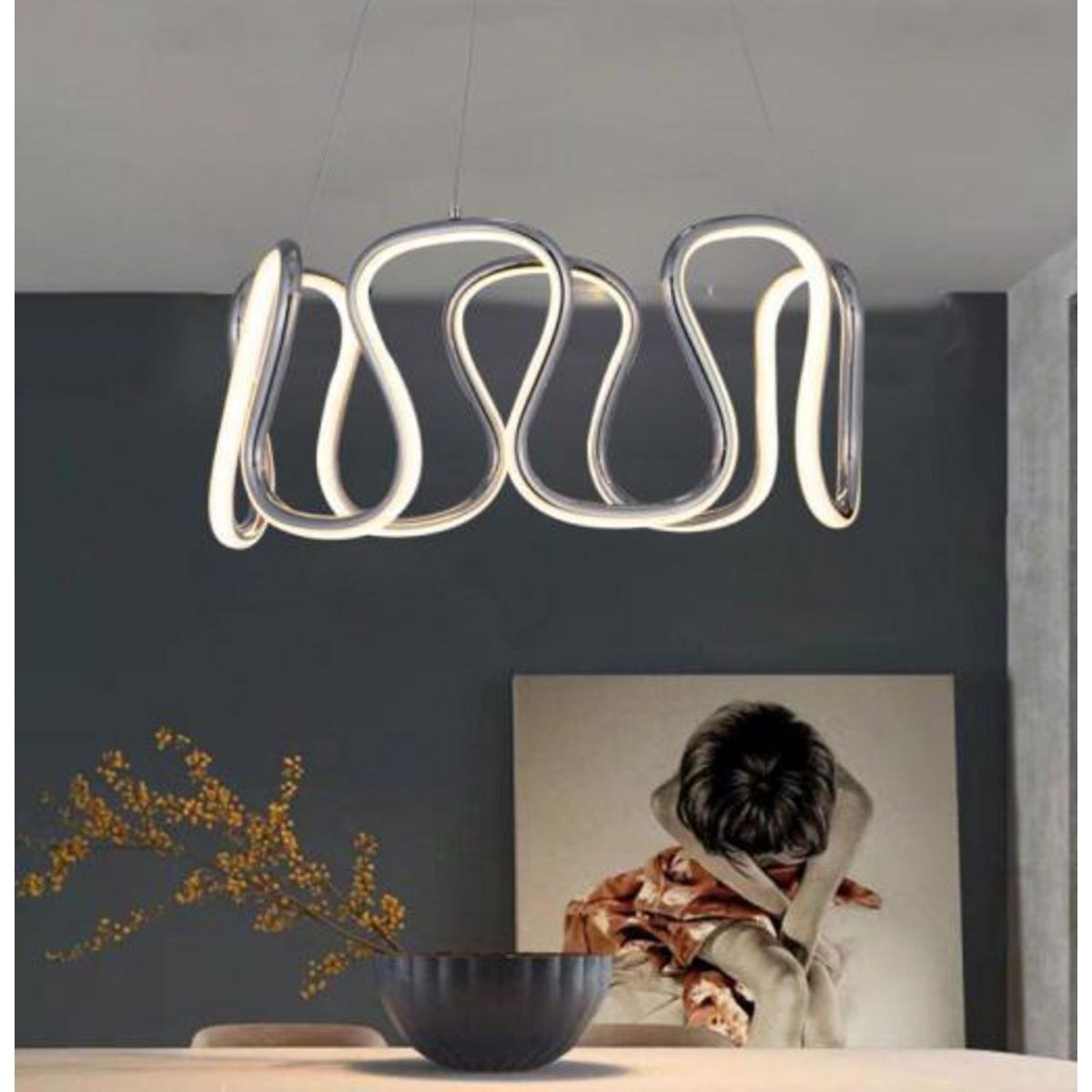 LUMINIKA - Lámpara Colgante Led Kira Cromada 70 W Luz Cálida