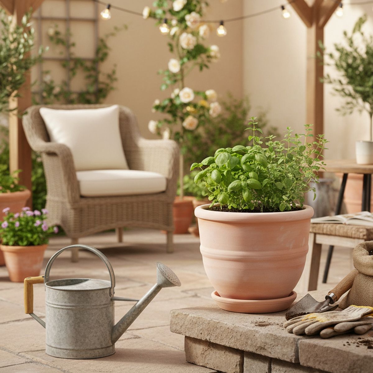 GENERICO - Maceta Delhi con Plato Natural 22x20x