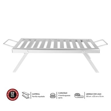 Parrilla Plegable Fija Grillcorp Inox Chica 50x12x22cm