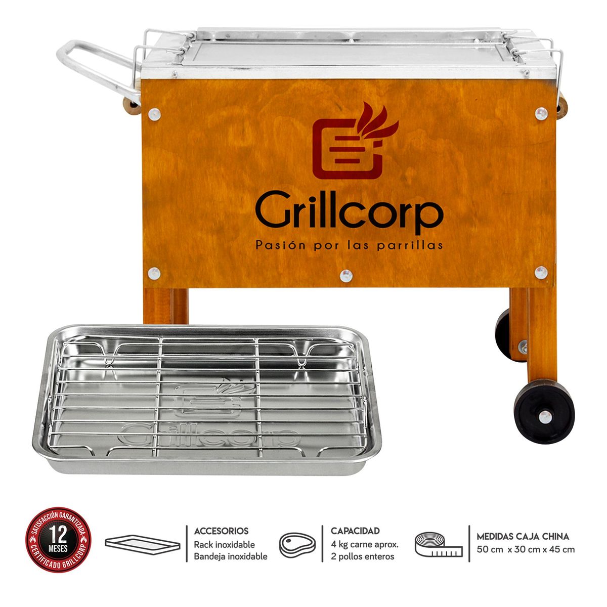 GRILLCORP - Caja China Acero Galvanizado/Acero Inoxidable Grillcorp 40X25 Cm