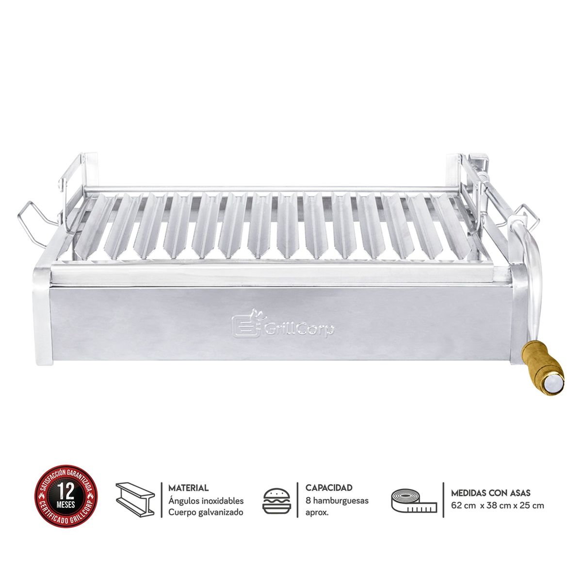 GRILLCORP - Parrilla de Levante Grillcorp Inox Mediana 55x35x26cm