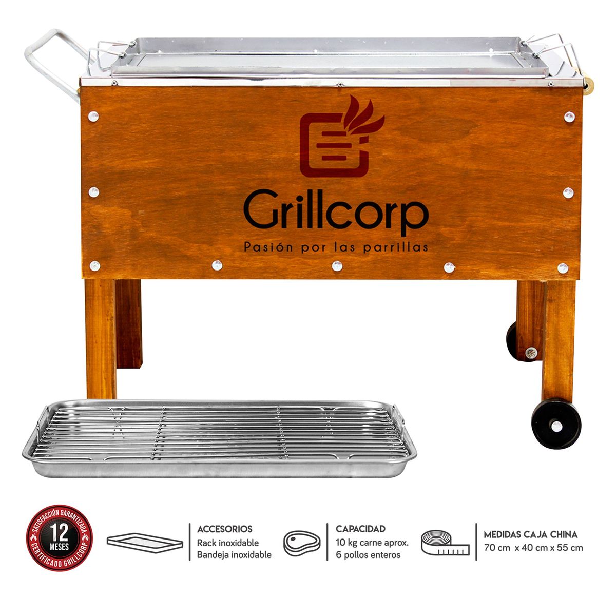 GRILLCORP - Caja China Acero Galvanizado/Acero Inoxidable Grillcorp 60X35 Cm