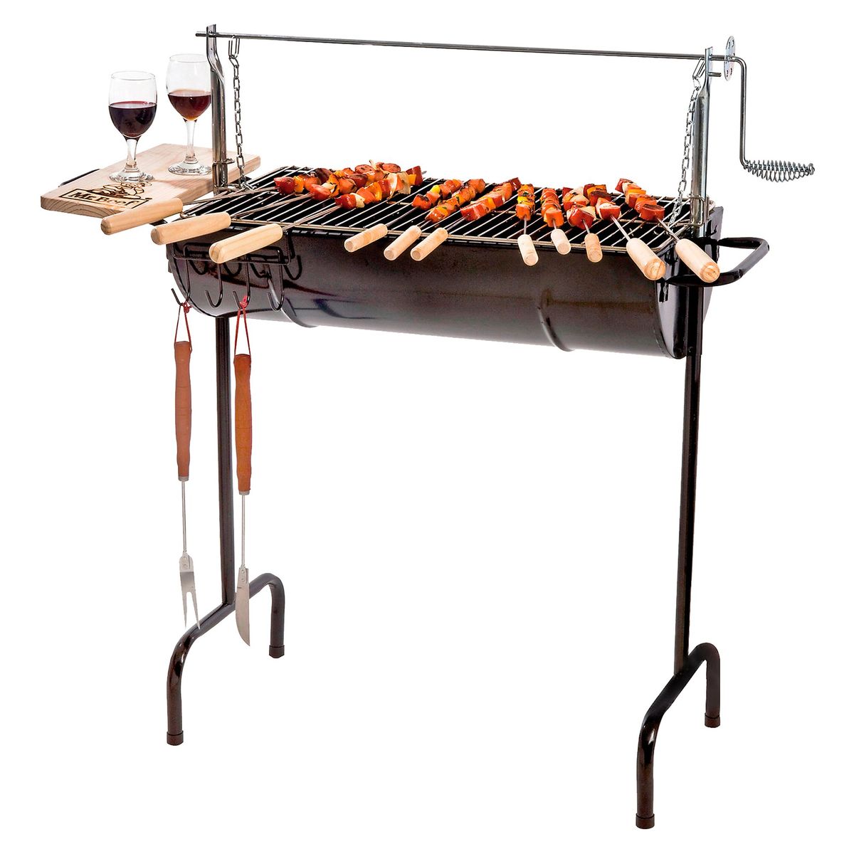 MR BEEF - Parrilla a Carbón Rectangular 1/2 Tambor 130x180x38cm + Bandeja lateral