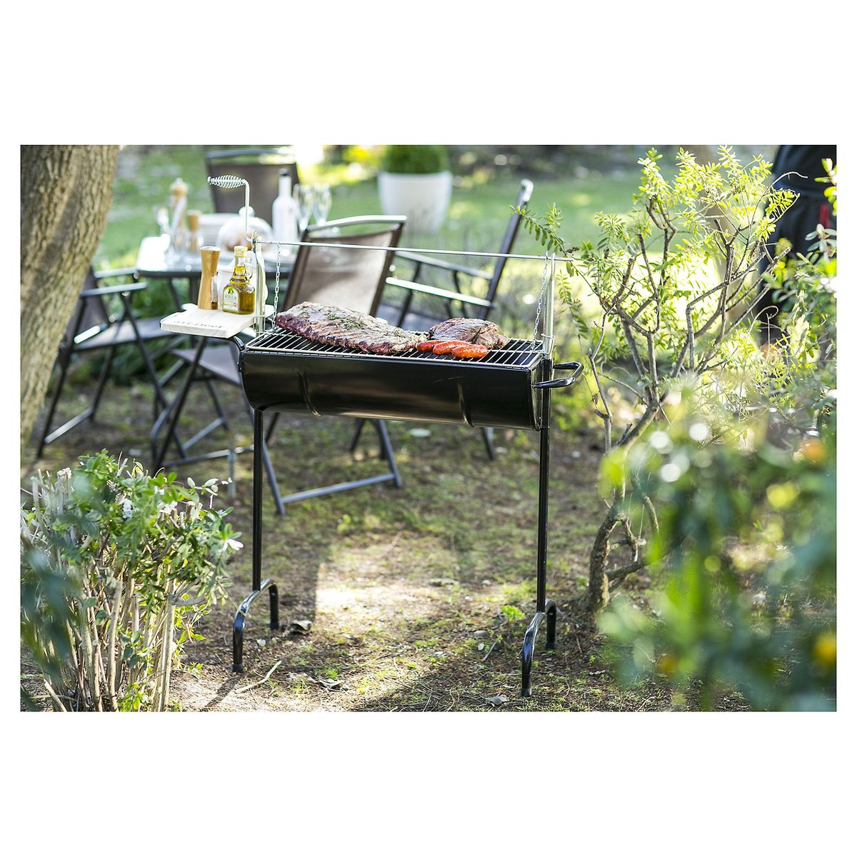 MR BEEF - Parrilla a Carbón Rectangular 1/2 Tambor 130x180x38cm + Bandeja lateral