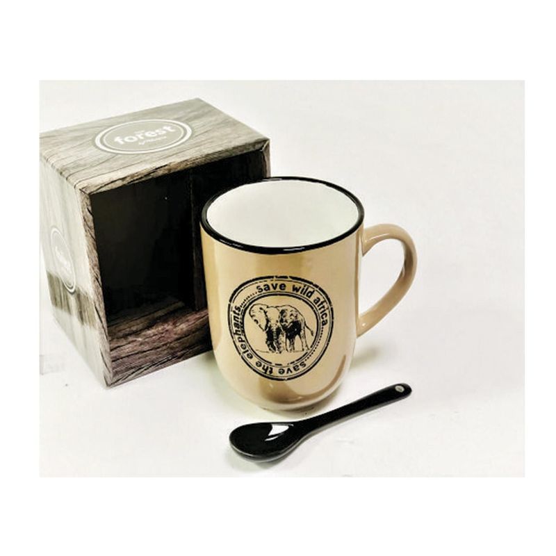 PITUKASA - Taza Forest Elefante Marrón con Cucharita en Caja