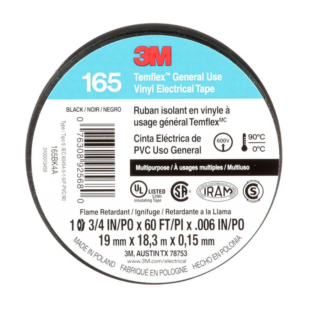3M - Cinta aislante 3m Temflex165 19mm 18 Metros Negro