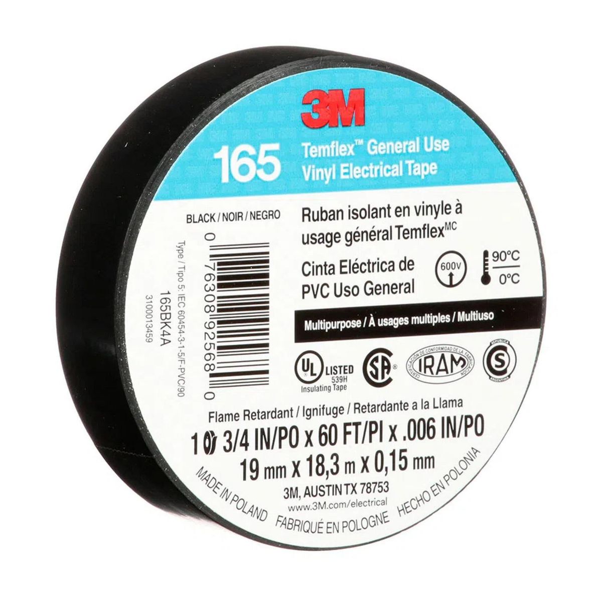 3M - Cinta aislante 3m Temflex165 19mm 18 Metros Negro