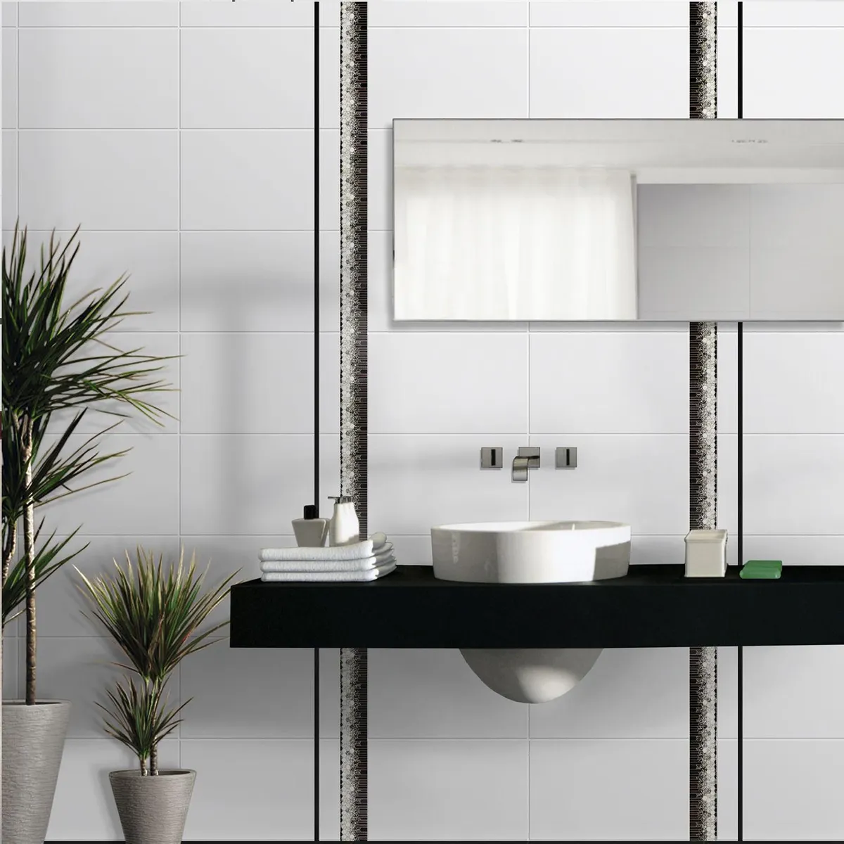 KANTU - Lístelo Niebla Blanco / Negro 44x5.1cm