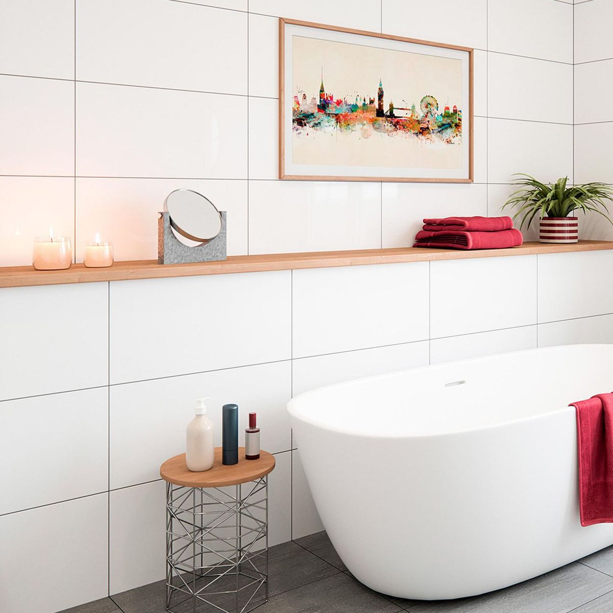 CASTEL - Cerámico Gloss White Liso 33.3x100cm para piso