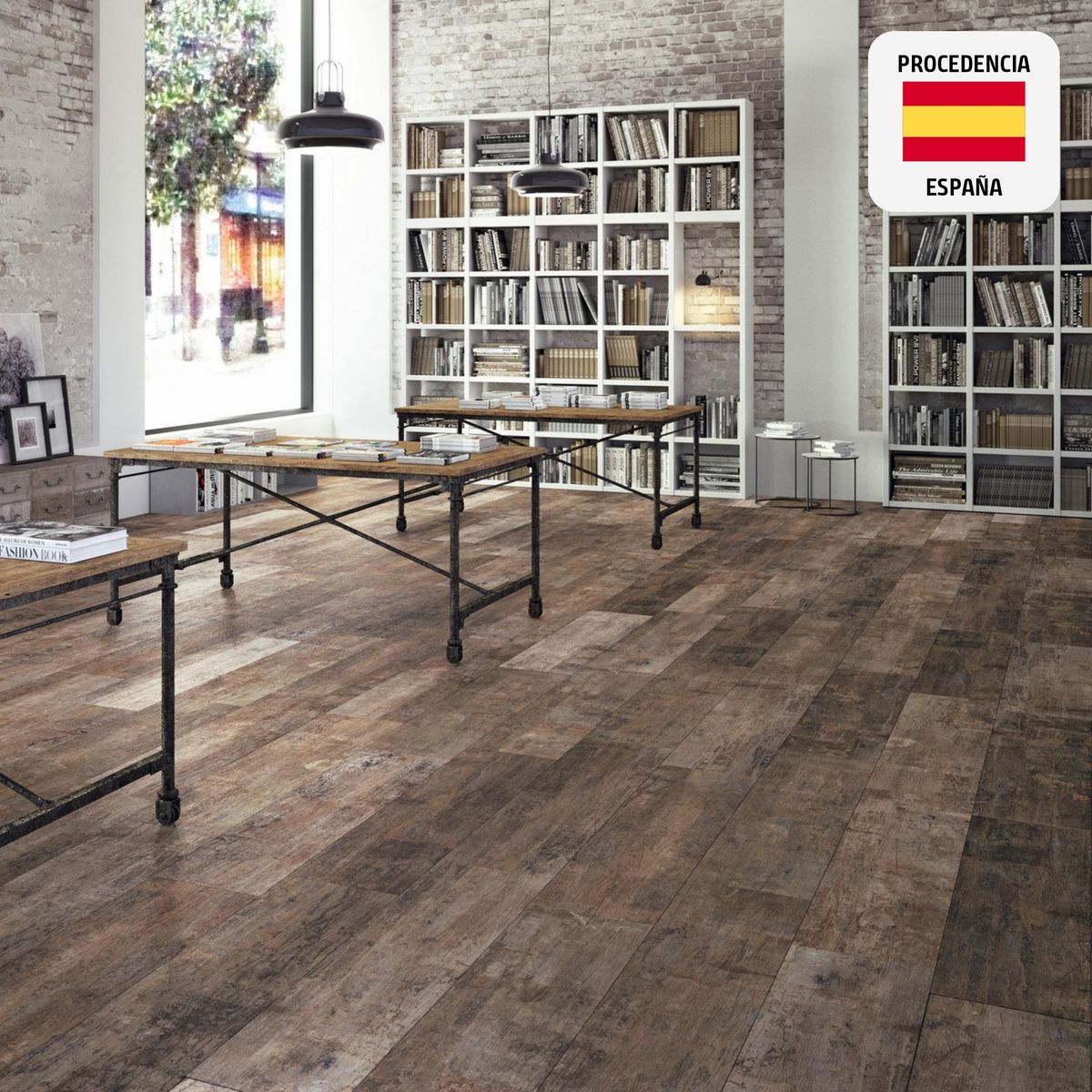 GRESPANIA - Porcelanato Cava Cognac Maderado Marrón 19.5x120cm