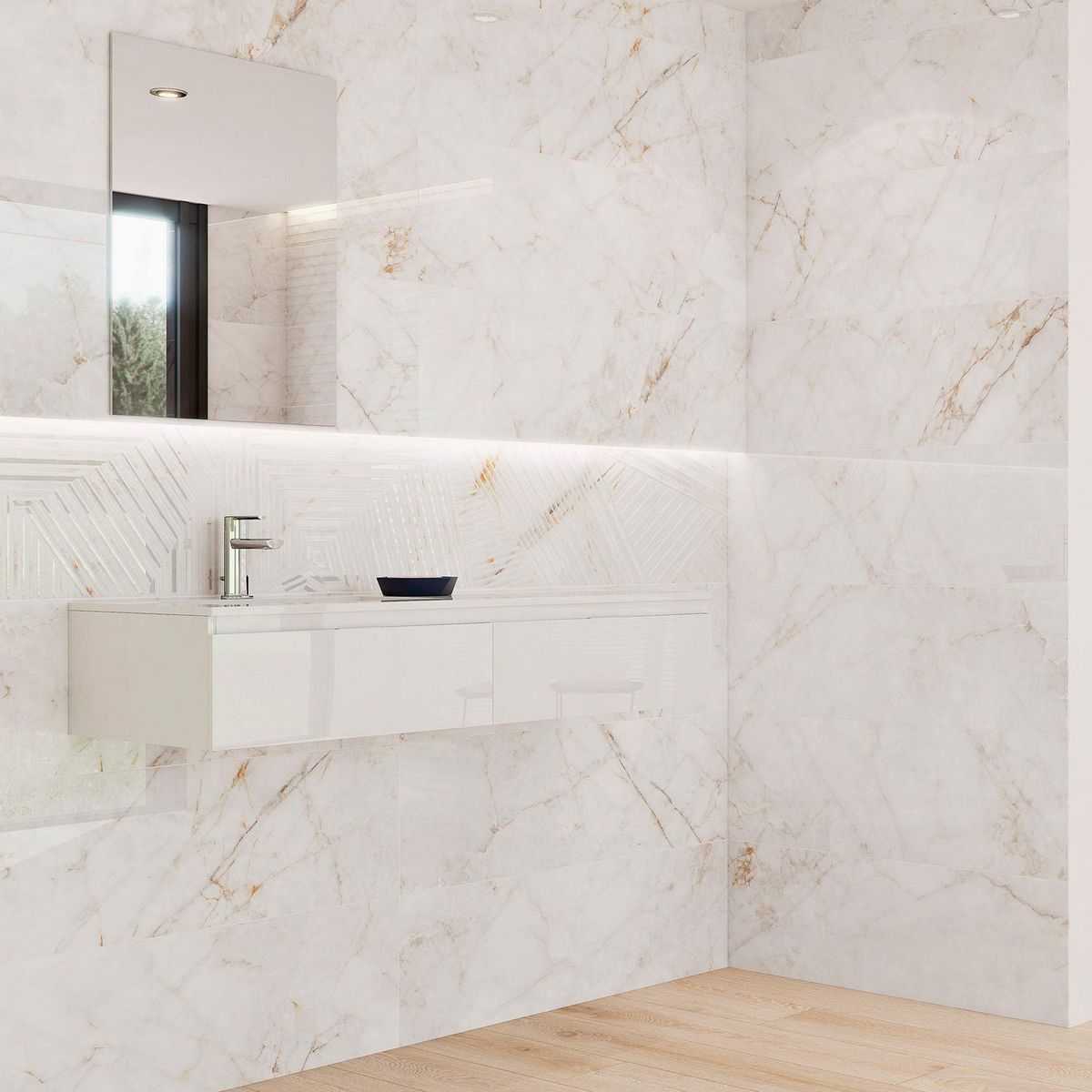 GRESPANIA - Cerámico Marmorea Cuarzo Reno Marmolizado Blanco 31.5x100cm para piso