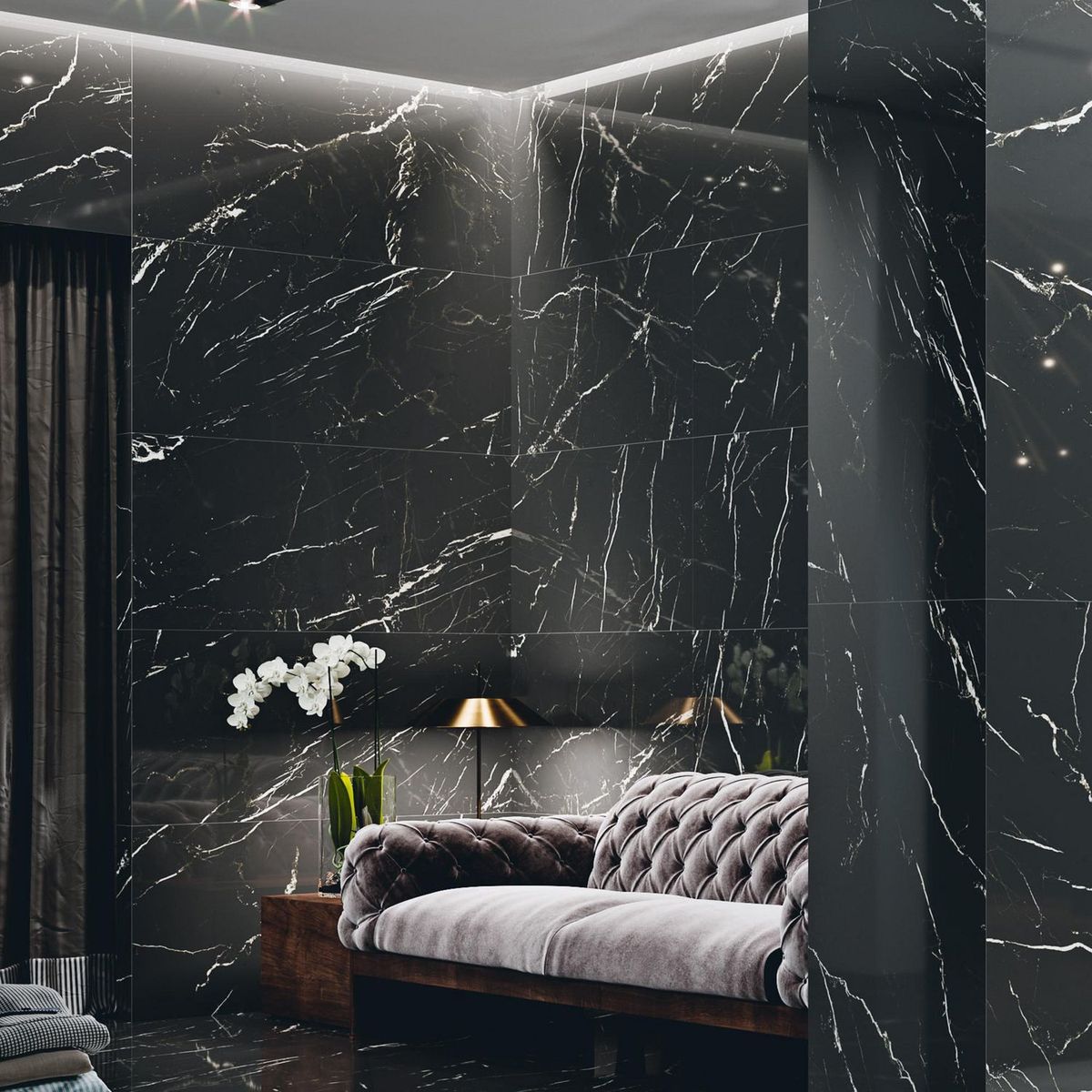 GRESPANIA - Porcelanato Marmorea Marquina Pulido Marmolizado Negro 59x119cm