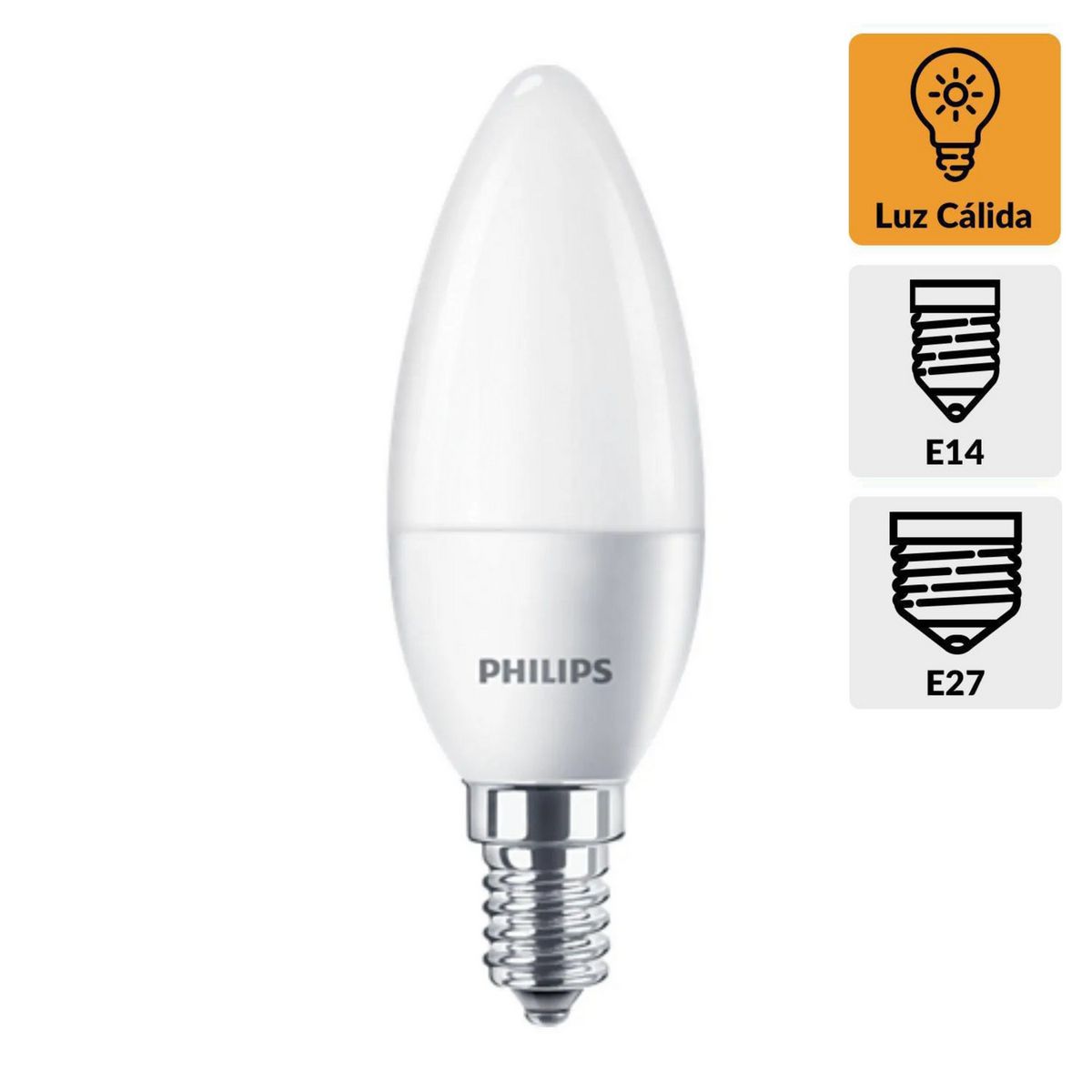 PHILIPS - Foco LED Vela 3.5W E14 E27 Luz Cálida