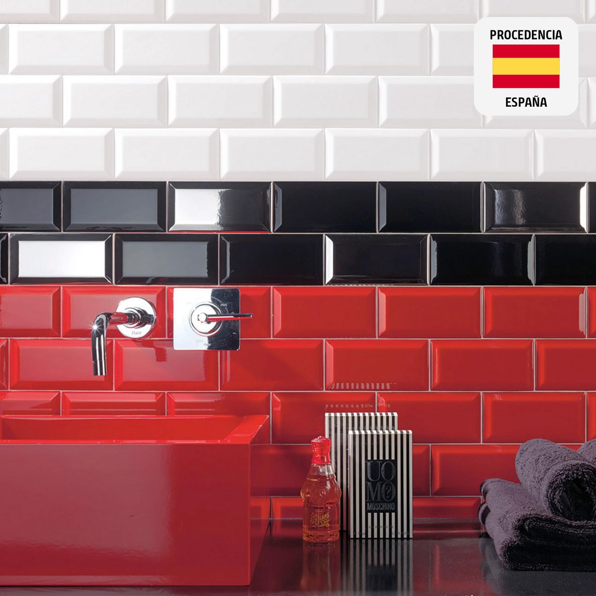 MAINZU - Cerámico Bissel Rojo Brillo Liso 10x20cm para piso