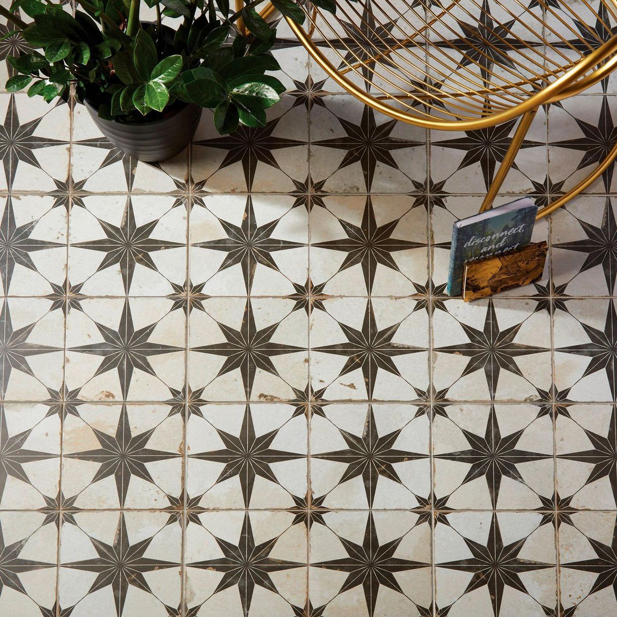 PERONDA - Cerámica FS Star-N Blanco/Negro Decorada 45x45cm para piso o pared