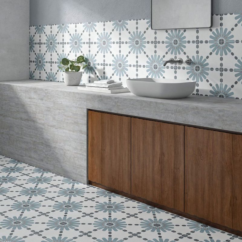 PERONDA - Porcelanato Aruba Daisy Blue Decorado Colores/Mosaico 22.3x22.3cm