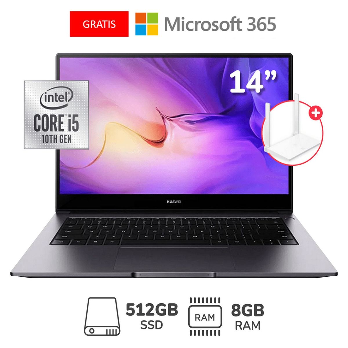 HUAWEI - Matebook D14 14" i5 8GB 512GB Gris